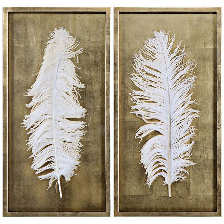 Image 1 Uttermost White Feathers 33 3/4"H Framed Wall Art Set of 2