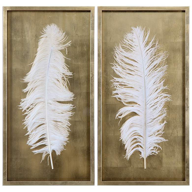 Image 1 Uttermost White Feathers 33 3/4 inchH Framed Wall Art Set of 2