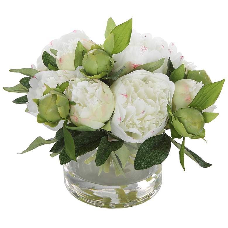 Image 1 Uttermost White Garden Peony 10" Wide Faux Flowers in Vase