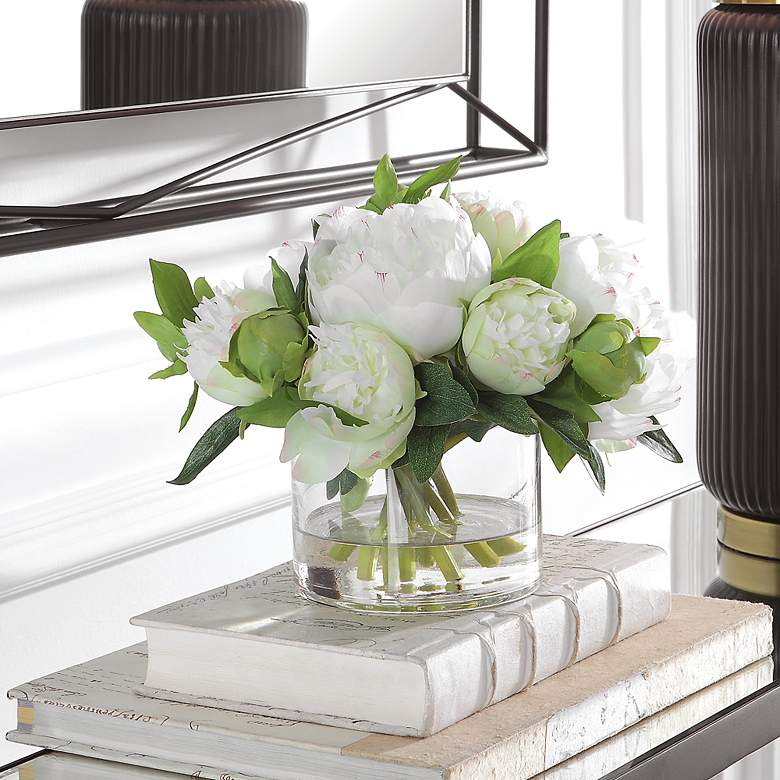 Image 1 Uttermost White Garden Peony 10" Wide Faux Flowers in Vase