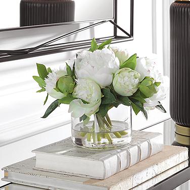 Uttermost White Garden Peony 10" Wide Faux Flowers in Vase