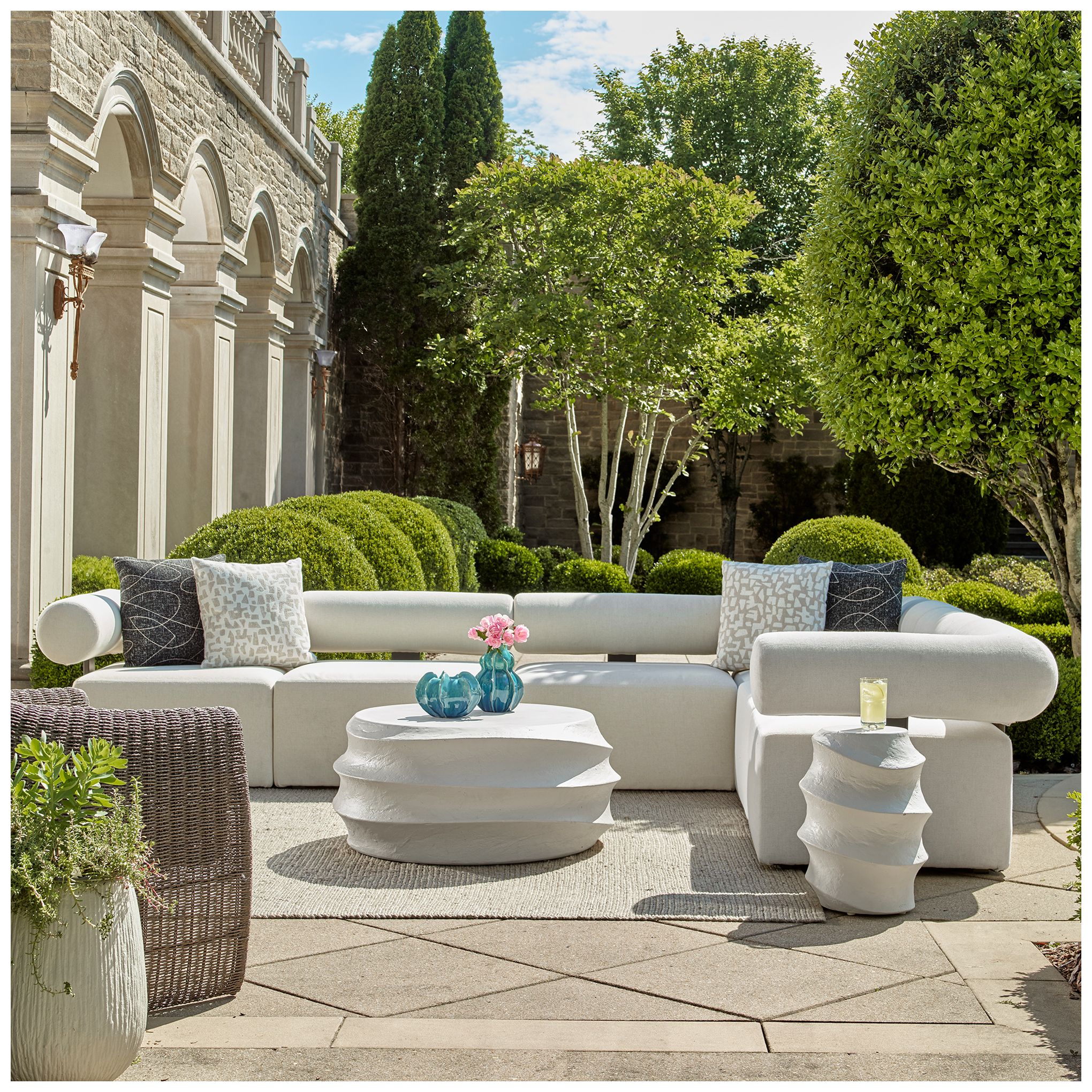 Image 4 Uttermost Winded 20" H x 14 1/2" W White GRC Outdoor Accent Table more views