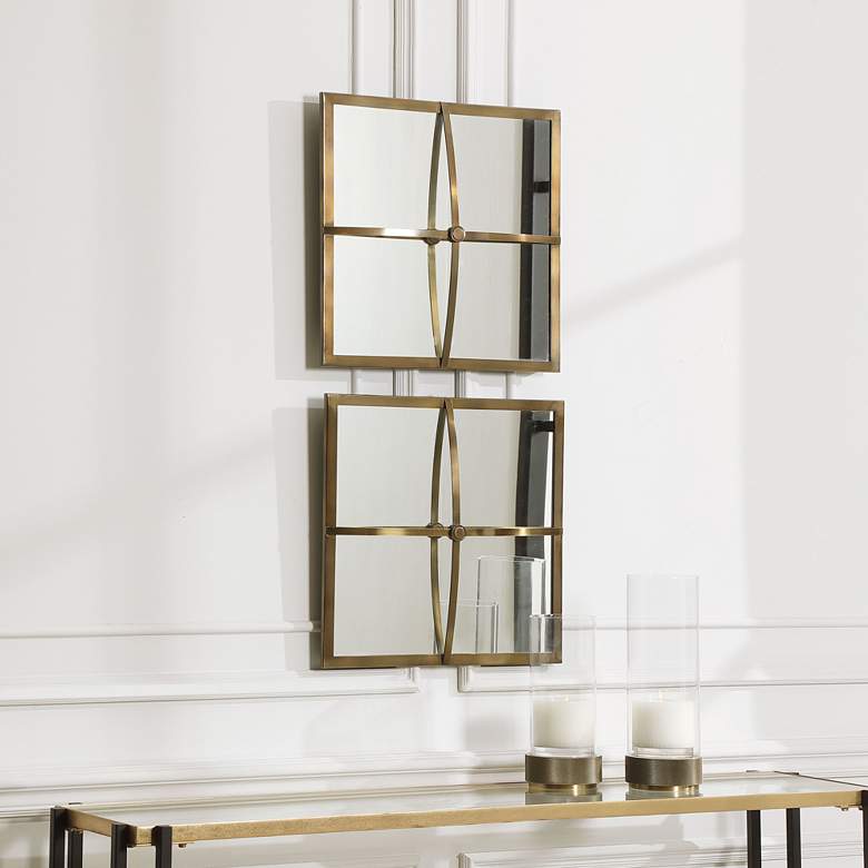 Image 1 Uttermost Window Pane Gold 18 inch Square Wall Mirrors Set of 2