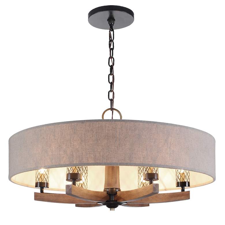 Image 2 Uttermost Woodall 35 1/2" Bronze and Brown 6-Light Drum Chandelier