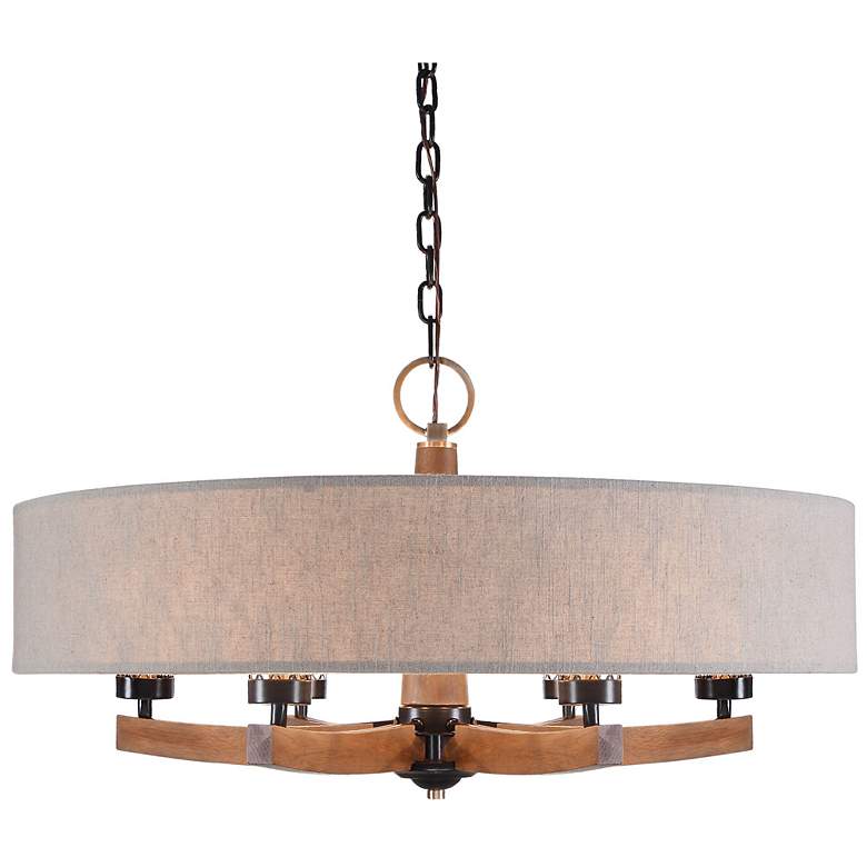 Image 2 Uttermost Woodall 35 1/2 inch Bronze and Brown 6-Light Drum Chandelier