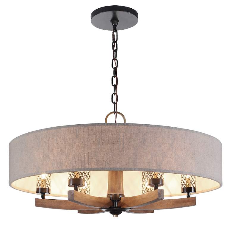 Image 4 Uttermost Woodall 35 1/2 inch Bronze and Brown 6-Light Drum Chandelier more views