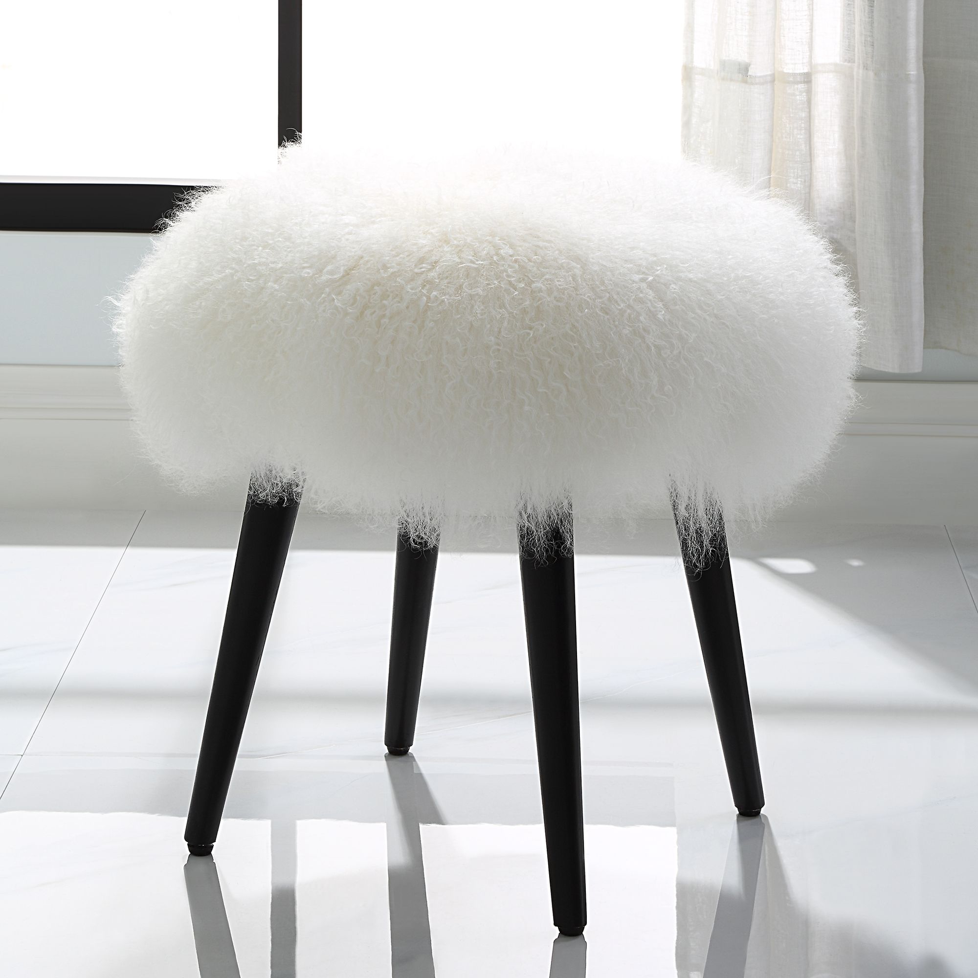 Image 3 Uttermost Wooly 17" Wide x 18.5" High White Fabric Accent Stool more views