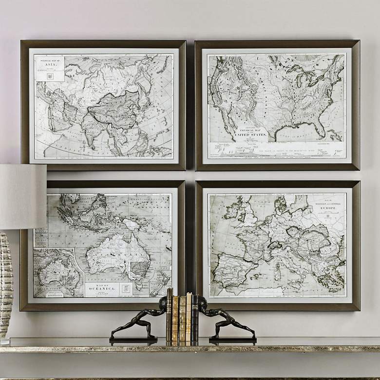 Image 1 Uttermost World Maps 4-Piece 28 1/4 inchW Framed Wall Art Set