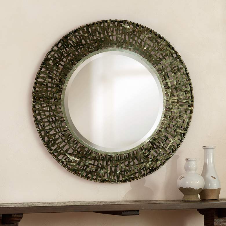 Image 1 Uttermost Woven Black 37" Round Metal Wall Mirror