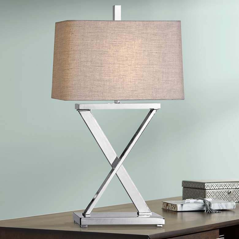 Image 1 Uttermost Xavier Plated Polished Nickel X-Base Iron Table Lamp