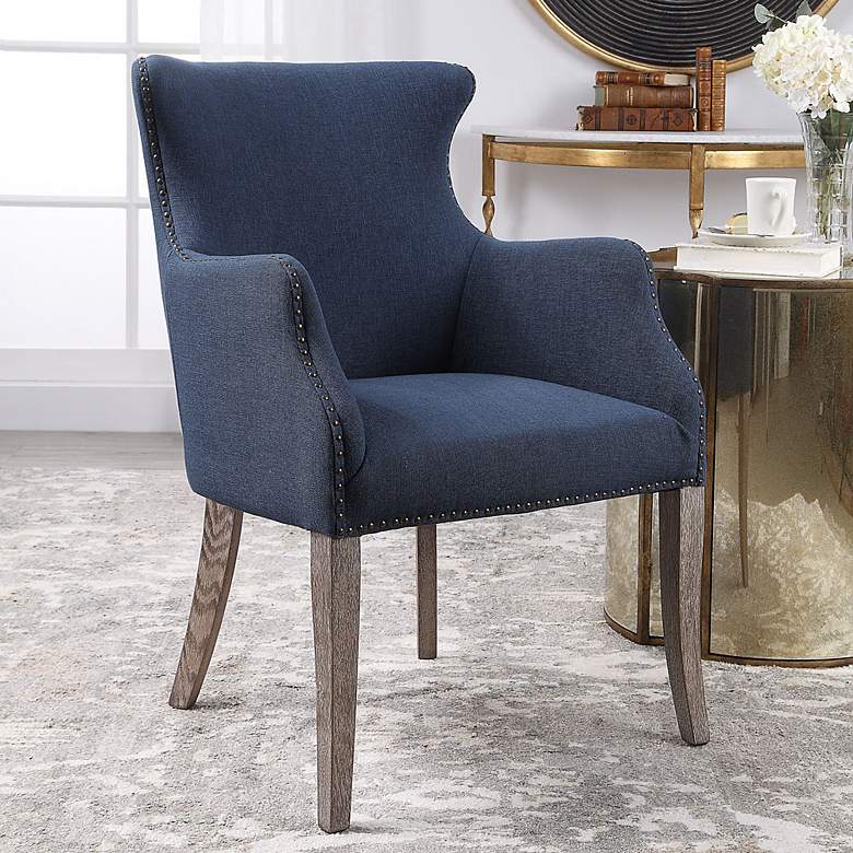 Image 1 Uttermost Yareena 28 1/4" Wide Nailhead Trim Navy Blue Wing Chair