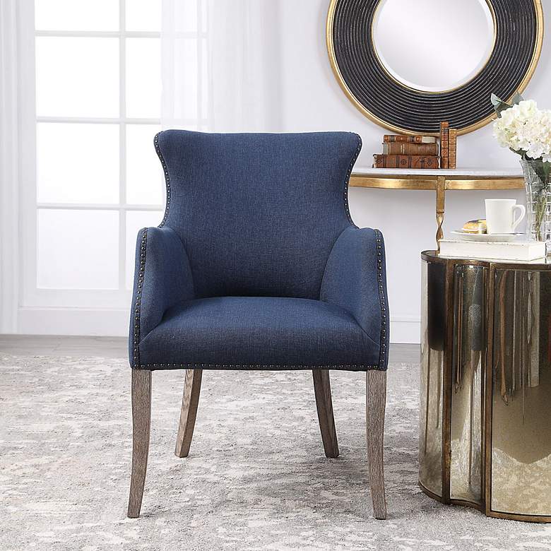 Image 3 Uttermost Yareena 28 1/4" Wide Nailhead Trim Navy Blue Wing Chair more views