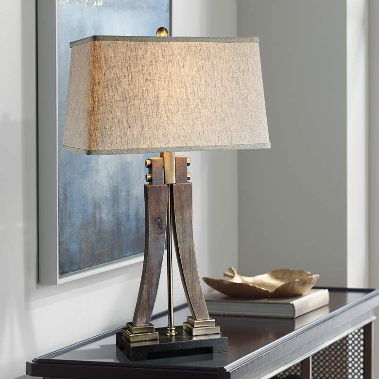 Image 1 Uttermost Yerevan Distressed Wood Sculptural Table Lamp