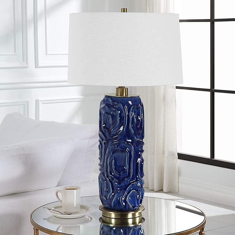 Image 1 Uttermost Zade 33 inch H Blue Table Lamp