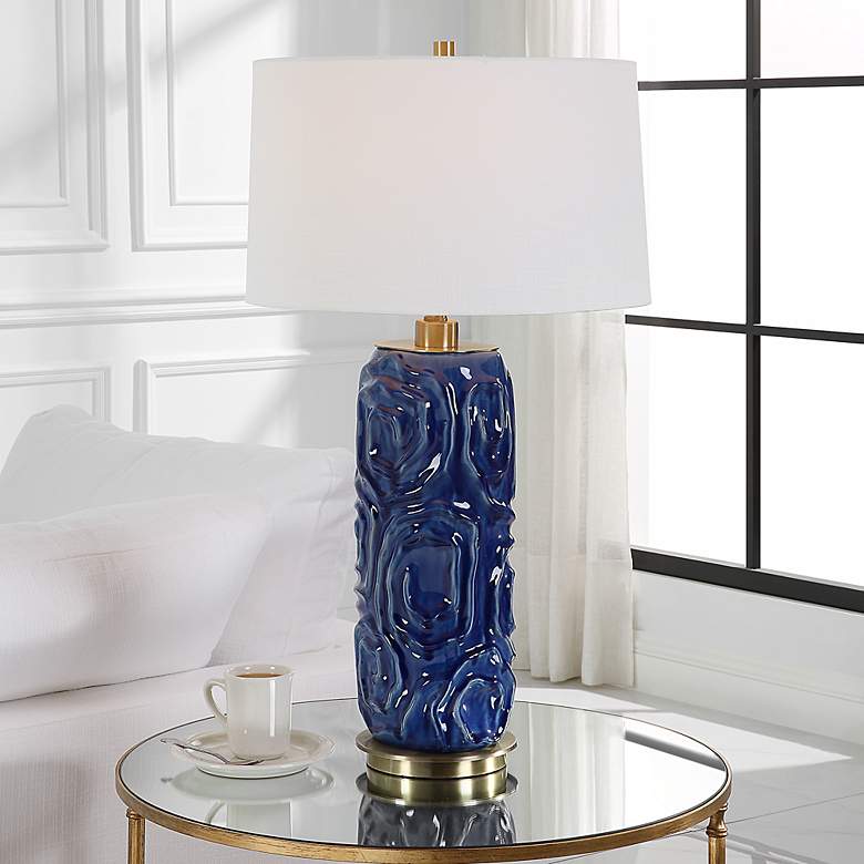 Image 1 Uttermost Zade 33" High Modern Ceramic Blue Table Lamp