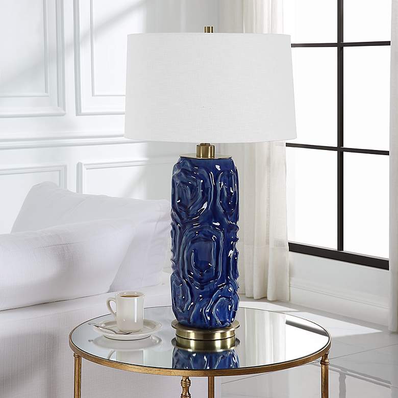Image 3 Uttermost Zade 33" High Modern Ceramic Blue Table Lamp more views