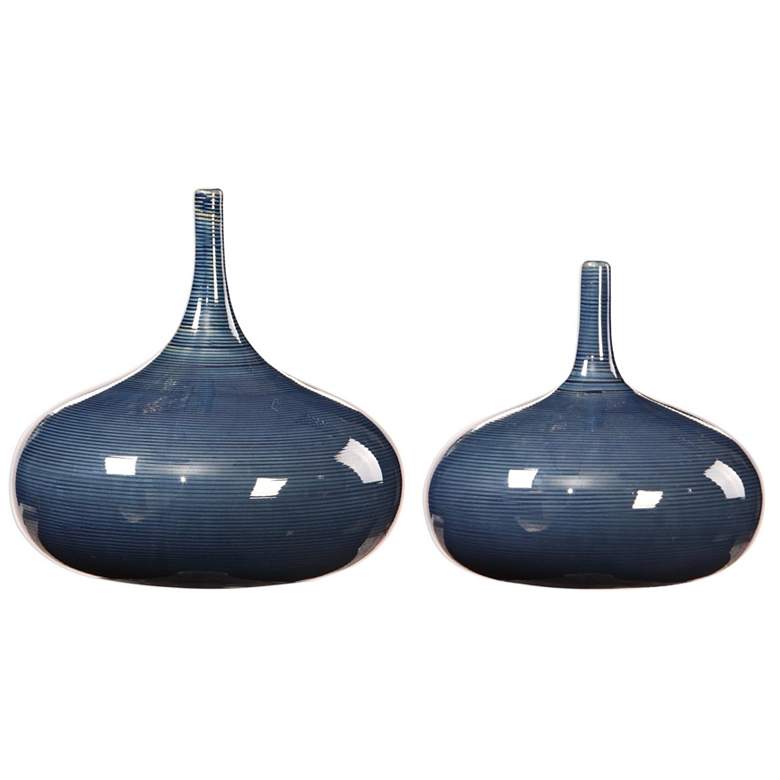 Image 2 Uttermost Zayan 9 inch Wide Blue Ceramic Vases Set of 2