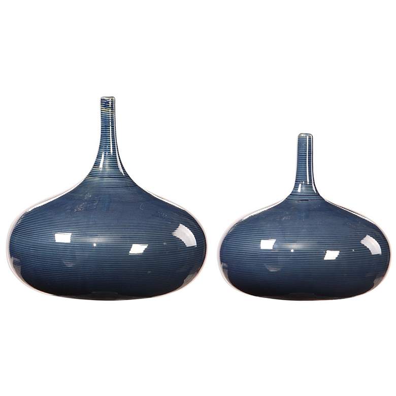 Image 2 Uttermost Zayan 9" Wide Blue Ceramic Vases Set of 2
