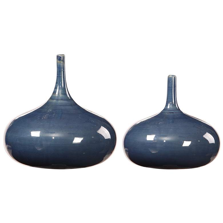 Image 2 Uttermost Zayan 9 inch Wide Blue Ceramic Vases Set of 2