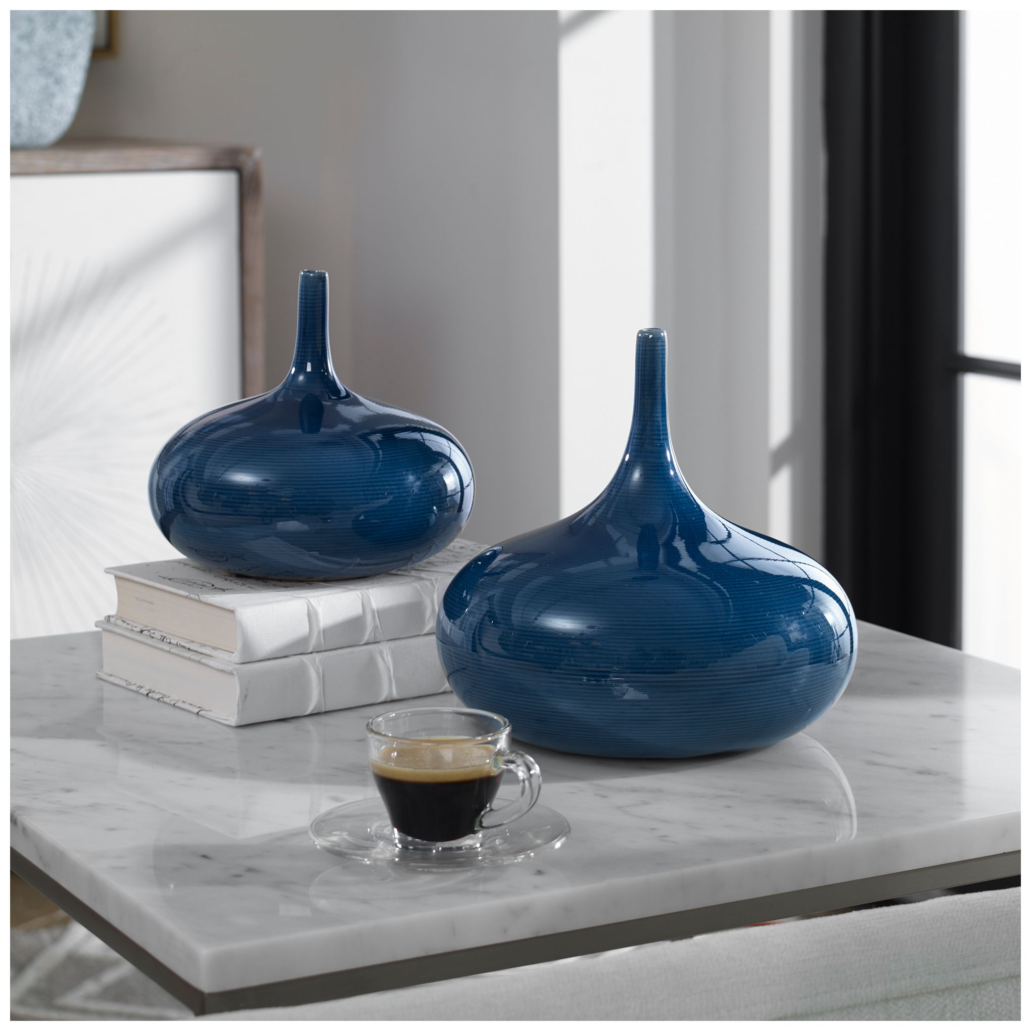 Image 4 Uttermost Zayan 9" Wide Blue Ceramic Vases Set of 2 more views