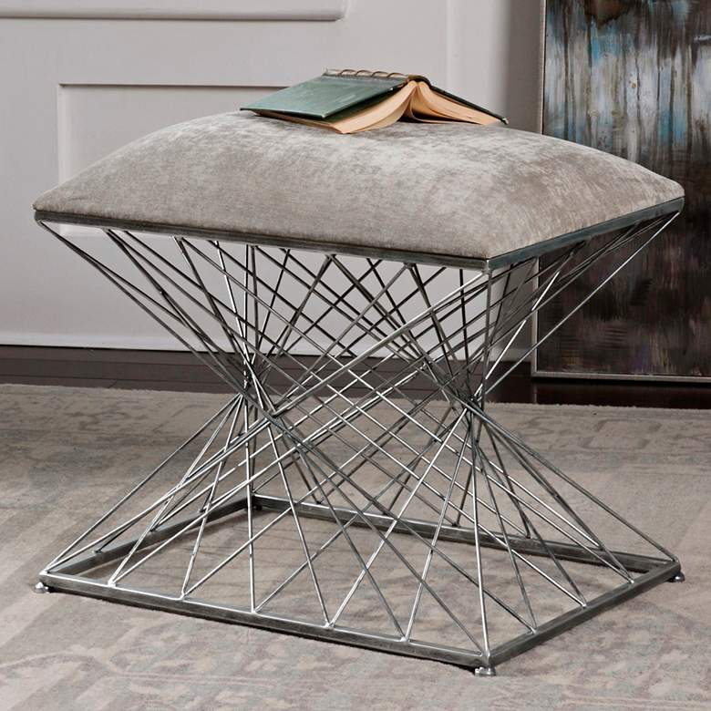 Image 1 Uttermost Zelia Stony Gray Chenille Fabric Accent Stool