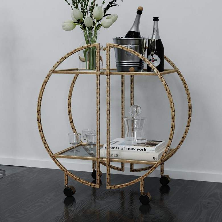 Image 1 Uttermost Zelina 30 1/4" Wide Antique Gold 2-Shelf Bar Cart