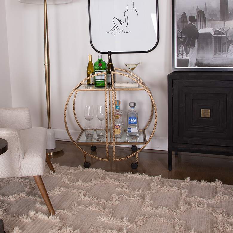 Image 3 Uttermost Zelina 30 1/4" Wide Antique Gold 2-Shelf Bar Cart more views
