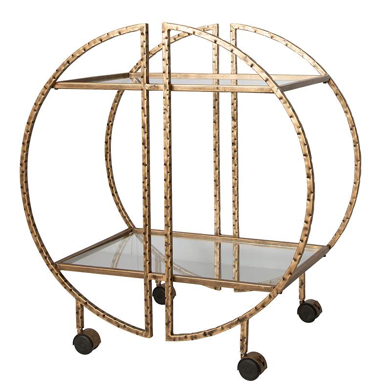 Image 3 Uttermost Zelina 30 1/4 inch Wide Antique Gold 2-Shelf Bar Cart more views