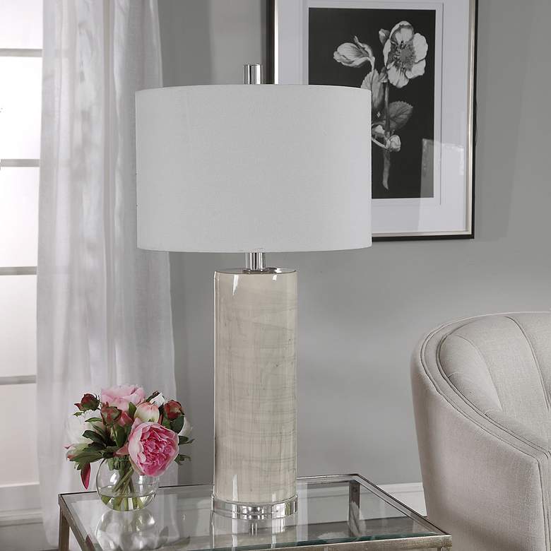 Image 3 Uttermost Zesiro 32 inch Beige Glaze Cylindrical Ceramic Table Lamp more views