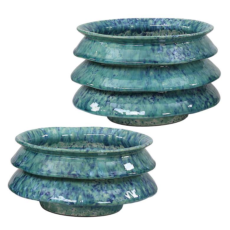 Image 2 Uttermost ZigZag Blue Green Ceramic Bowls Set of 2