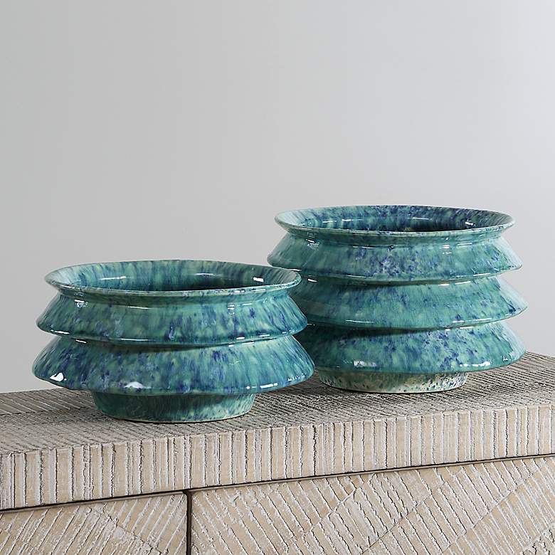 Image 1 Uttermost ZigZag Blue Green Ceramic Bowls Set of 2