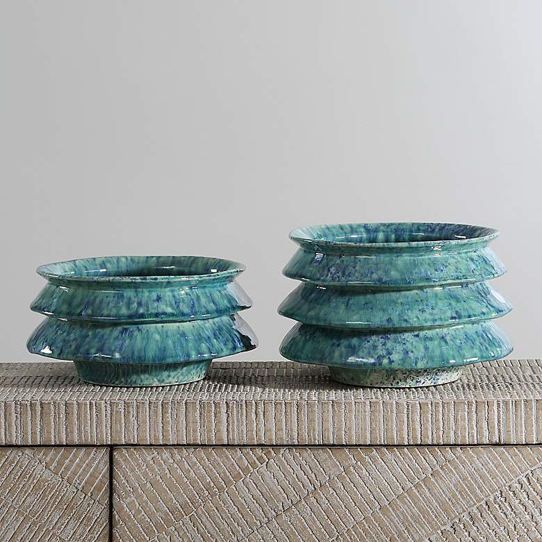 Image 3 Uttermost ZigZag Blue Green Ceramic Bowls Set of 2 more views