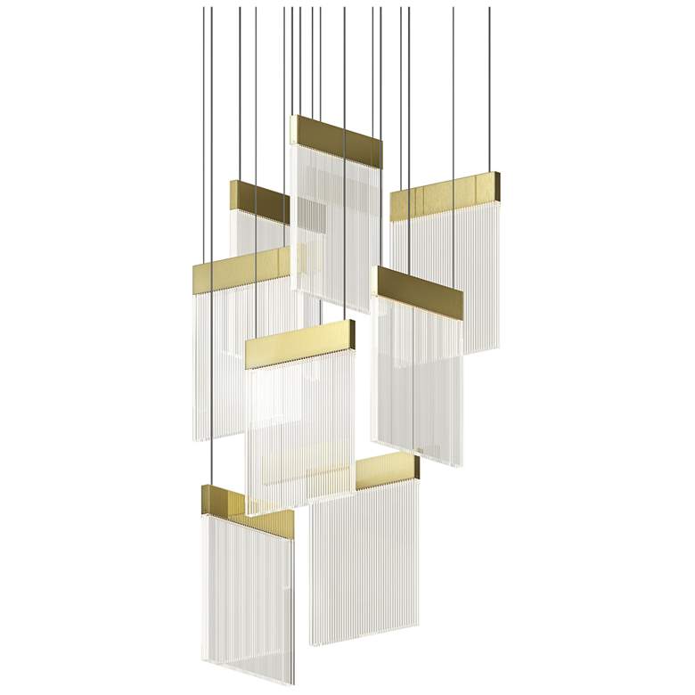 Image 1 V Panels 16.25" Wide 8 Light Brass Pendant