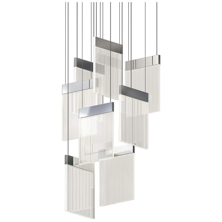 Image 1 V Panels 16.25" Wide 8 Light Polished Chrome Pendant