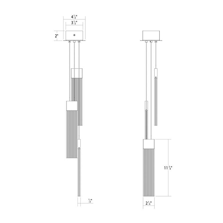 Image 2 V Panels 3.25" Wide 3 Light Brass Thin Pendant more views