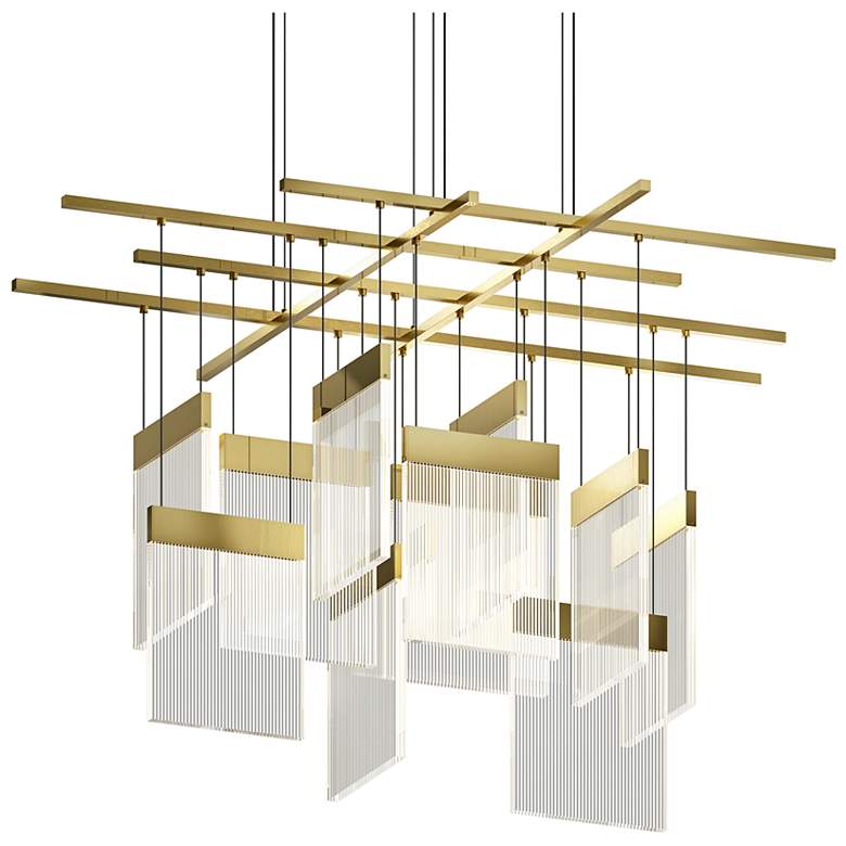 Image 1 V Panels 46.75" Wide Large Brass Pendant
