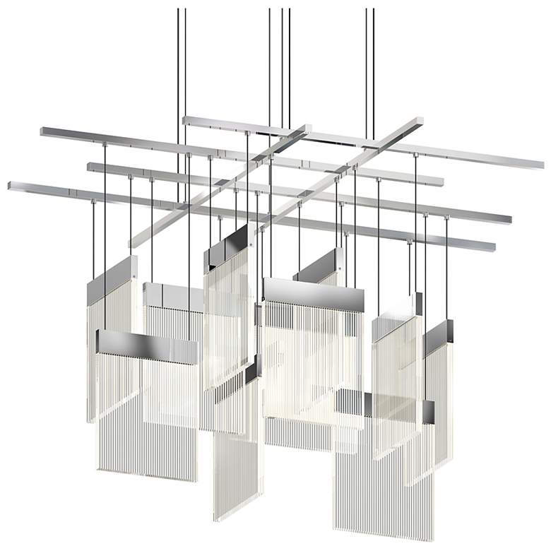 Image 1 V Panels 46.75" Wide Large Polished Chrome Pendant