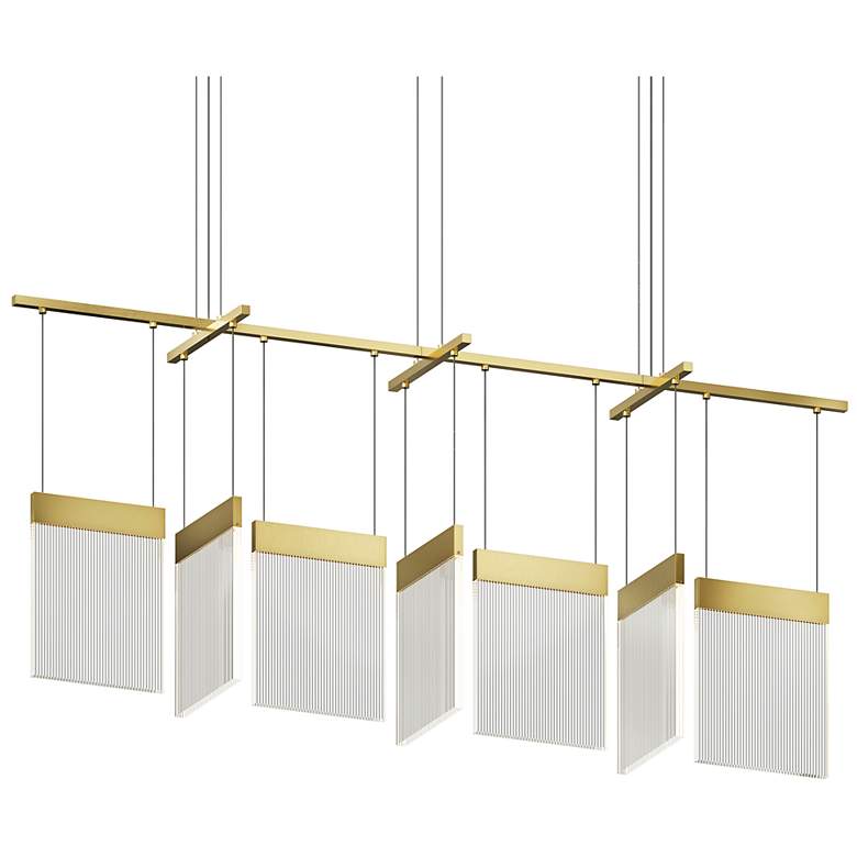 Image 1 V Panels 56" Wide Brass Bar Pendant