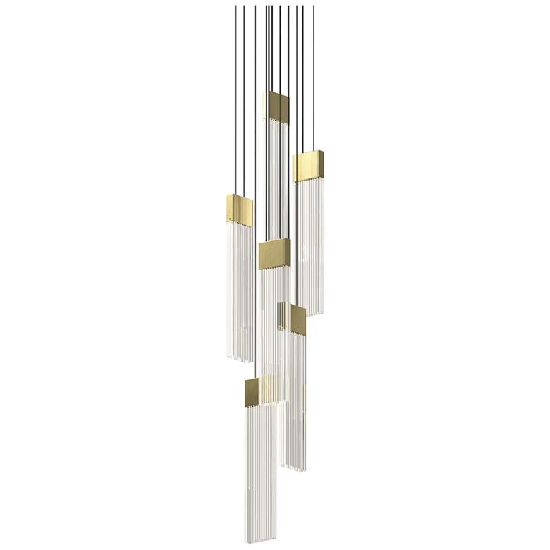 Image 1 V Panels 6.75" Wide 6 Light Brass Thin Pendant