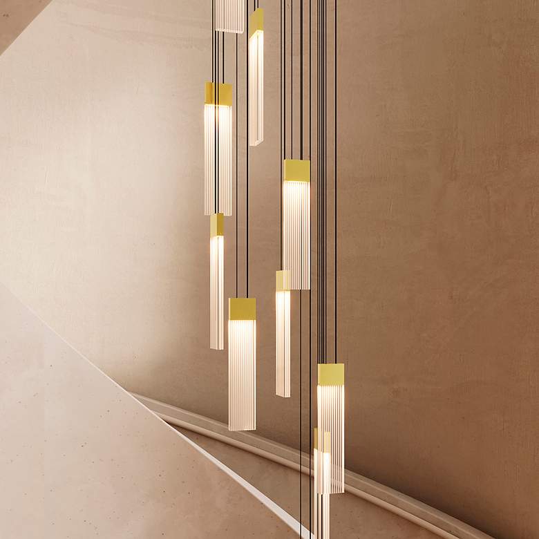 Image 3 V Panels 6.75" Wide 6 Light Brass Thin Pendant more views