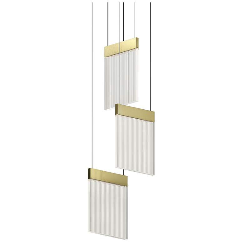 Image 1 V Panels 8.75" Wide 3 Light Brass Pendant