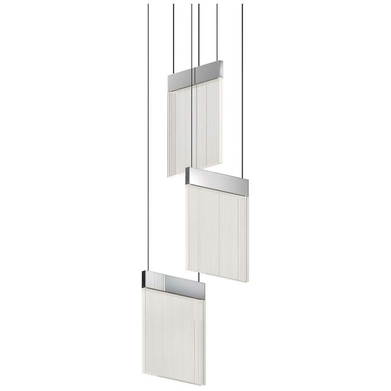 Image 1 V Panels 8.75" Wide 3 Light Polished Chrome Pendant