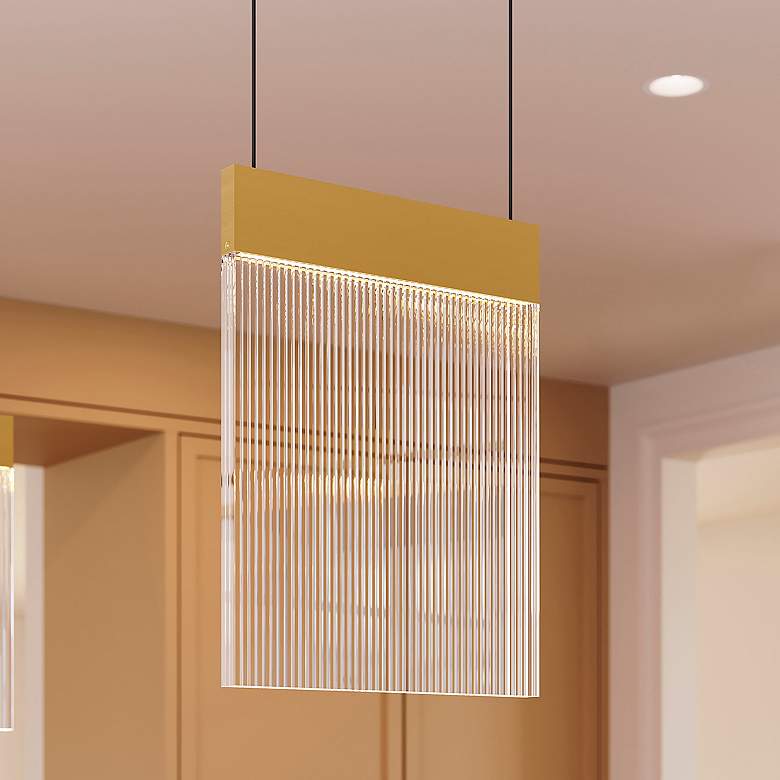 Image 1 V Panels 8.75" Wide Brass Pendant