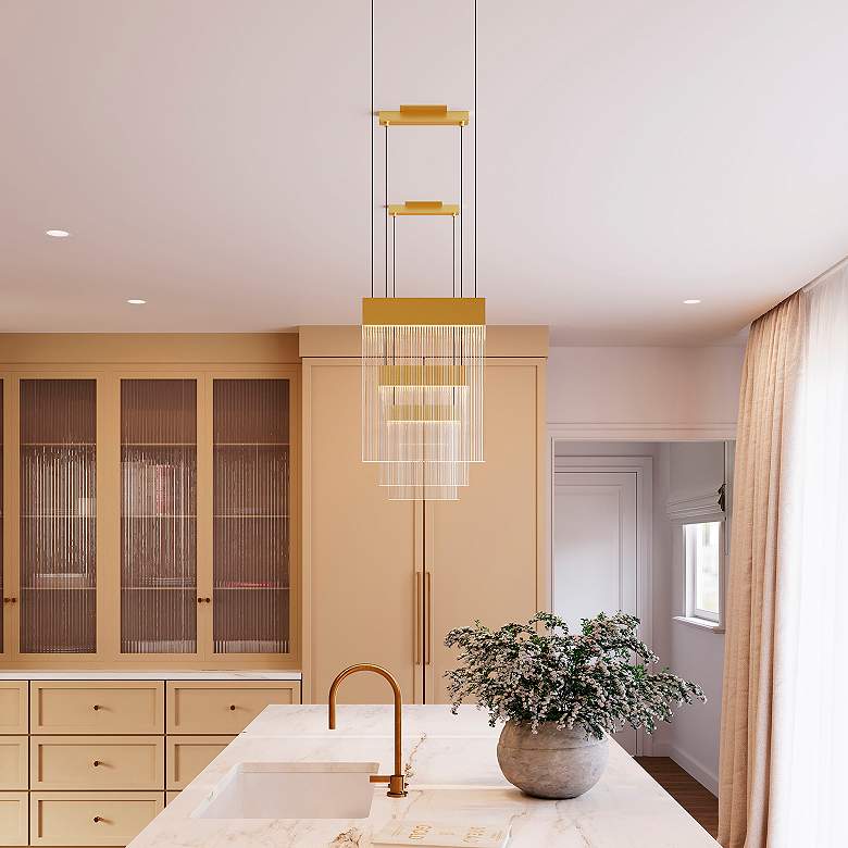 Image 4 V Panels 8.75" Wide Brass Pendant more views