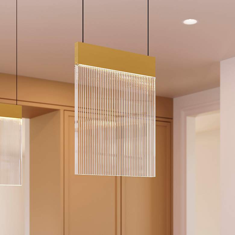 Image 5 V Panels 8.75" Wide Brass Pendant more views