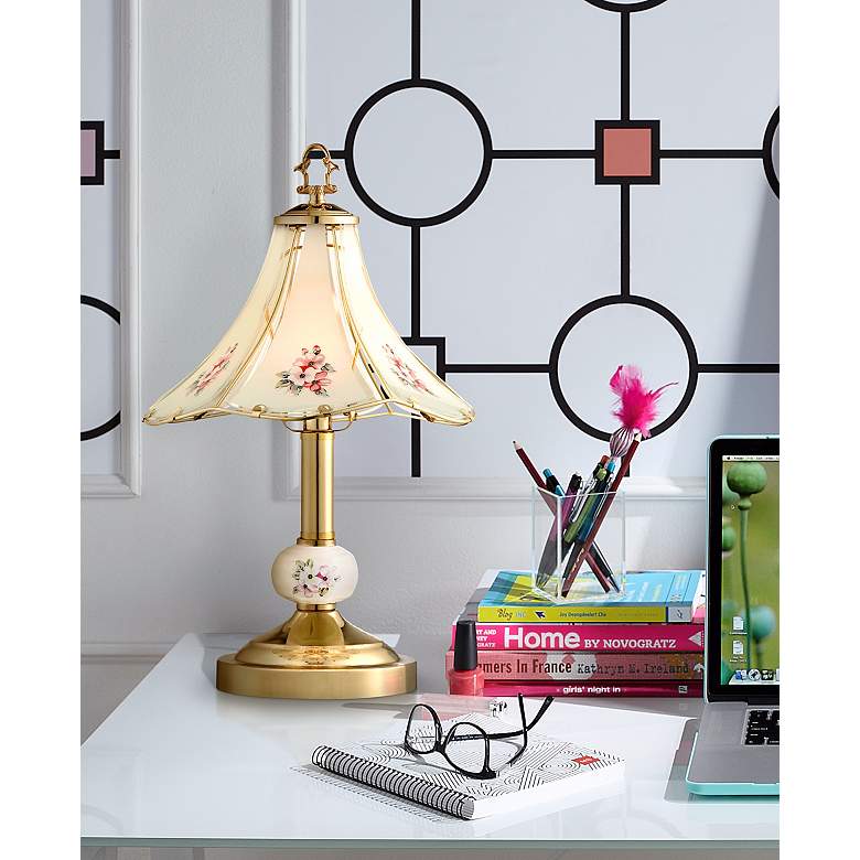 Image 1 Regency Hill Flower 16" High Polished Brass Touch On-Off Table Lamp in scene