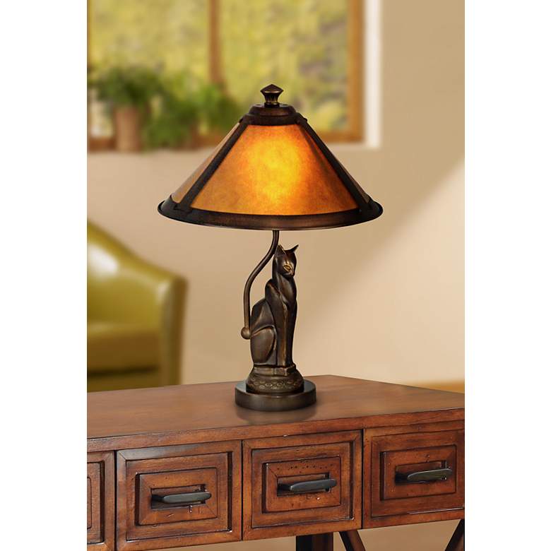 Image 1 Dale Tiffany Bronze Cat 17" High Accent Lamp with Ginger Mica Shade in scene