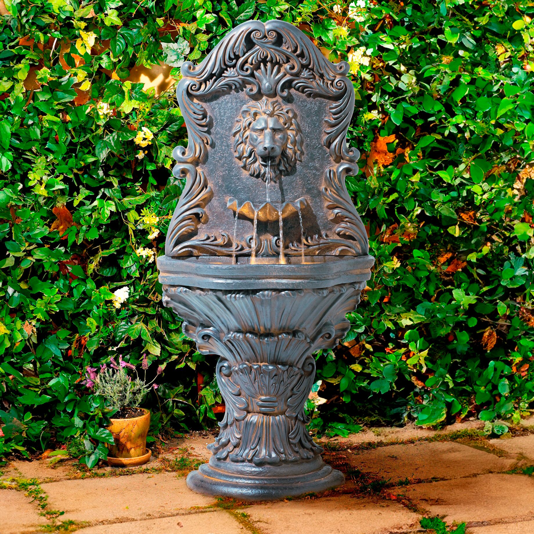 Image 1 Royal Lion Acanthus 50" High Fountain with LED Light in scene