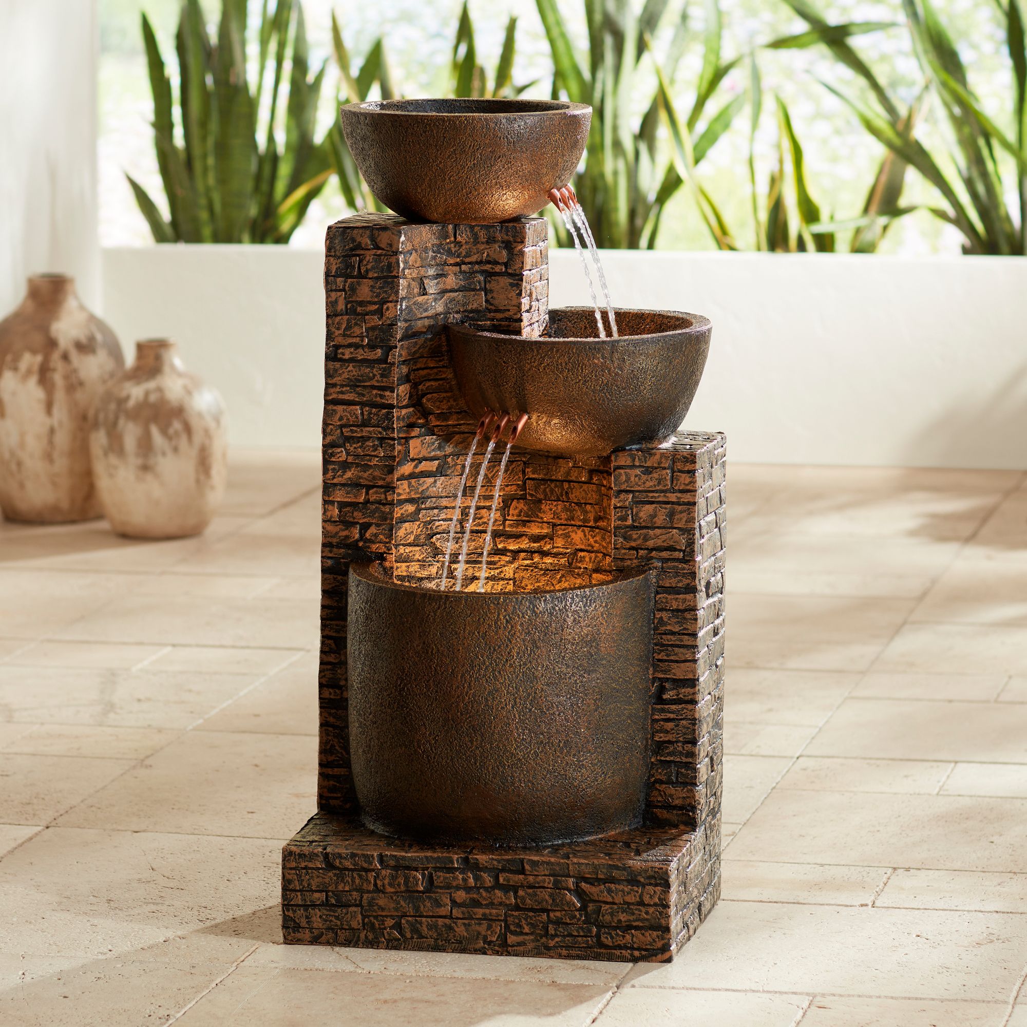 Mason Faux Stone Floor Fountain