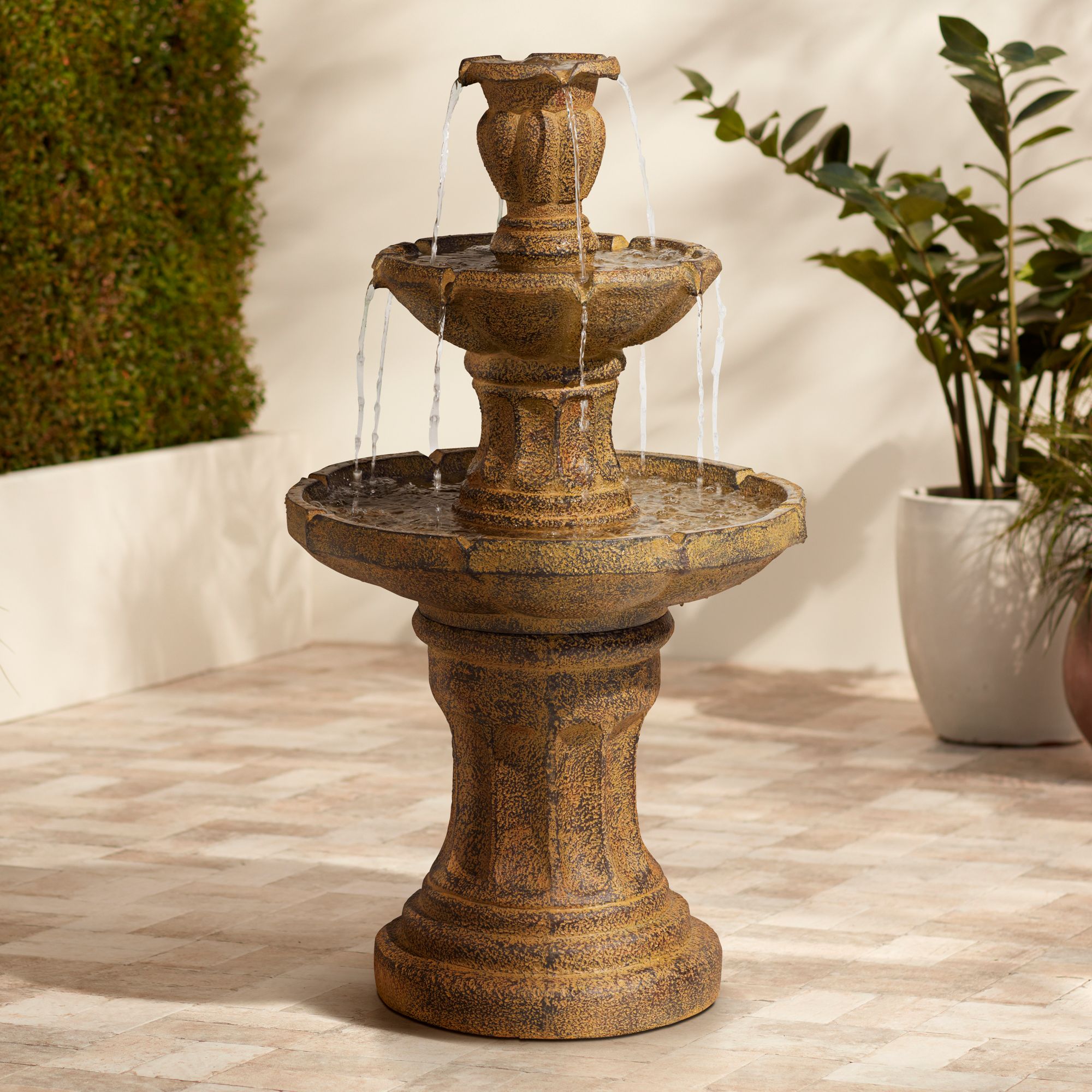 Image 6 Tuscan Garden 41 1/2" Dark Stone Finish Traditional Tiered Fountain in scene